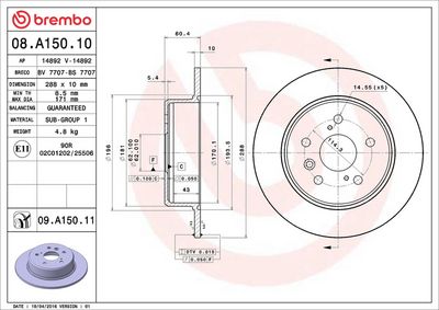 Тормозной диск BREMBO 08.A150.11