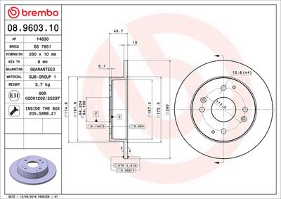 Тормозной диск BREMBO 08.9603.10