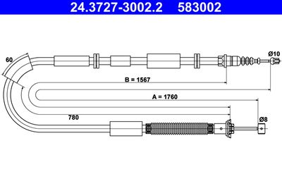 Тросик, cтояночный тормоз ATE 24.3727-3002.2