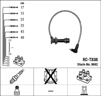 NGK 9692 Augstsprieguma vadu komplekts