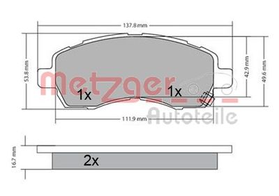 Bremžu uzliku kompl., Disku bremzes METZGER 1170607
