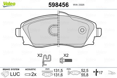 Bremžu uzliku kompl., Disku bremzes VALEO 598456