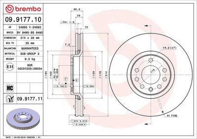 Тормозной диск BREMBO 09.9177.11