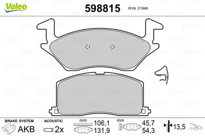 Bremžu uzliku kompl., Disku bremzes VALEO 598815