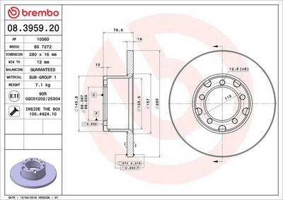 Тормозной диск BREMBO 08.3959.20