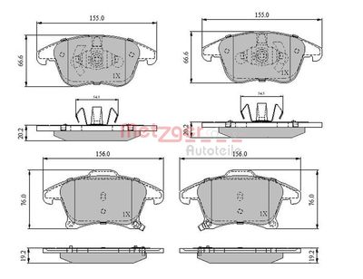 Комплект тормозных колодок, дисковый тормоз METZGER 1170837
