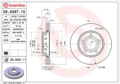 Тормозной диск BREMBO 09.A597.11