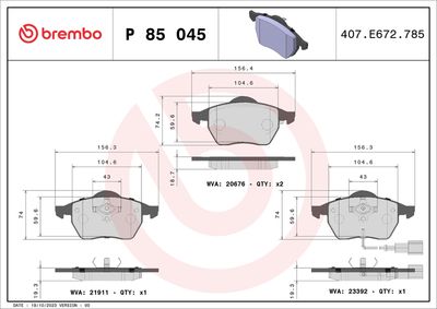 Bremžu uzliku kompl., Disku bremzes BREMBO P 85 045