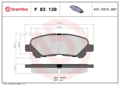 Bremžu uzliku kompl., Disku bremzes BREMBO P 83 138