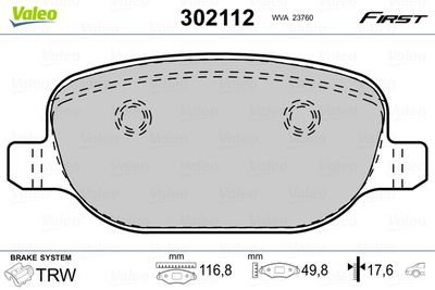 Bremžu uzliku kompl., Disku bremzes VALEO 302112