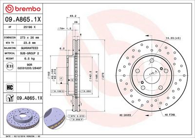 Bremžu diski BREMBO 09.A865.1X