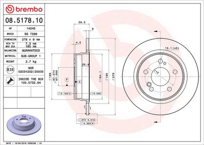 Тормозной диск BREMBO 08.5178.10
