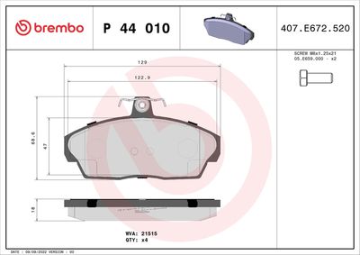 Bremžu uzliku kompl., Disku bremzes BREMBO P 44 010