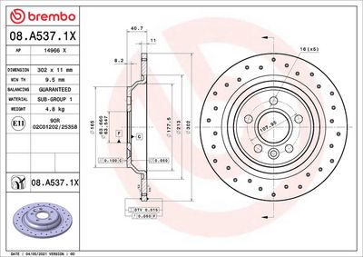 Тормозной диск BREMBO 08.A537.1X