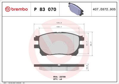 Bremžu uzliku kompl., Disku bremzes BREMBO P 83 070