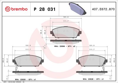 Комплект тормозных колодок, дисковый тормоз BREMBO P 28 031