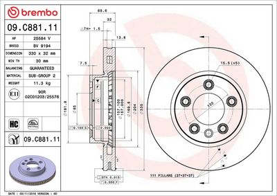 Тормозной диск BREMBO 09.C881.11