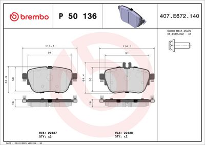 Bremžu uzliku kompl., Disku bremzes BREMBO P 50 136