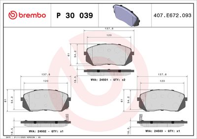 Bremžu uzliku kompl., Disku bremzes BREMBO P 30 039