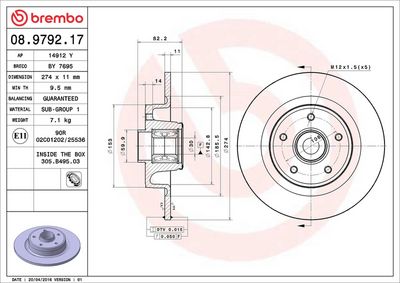Тормозной диск BREMBO 08.9792.17