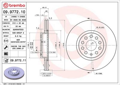Тормозной диск BREMBO 09.9772.11