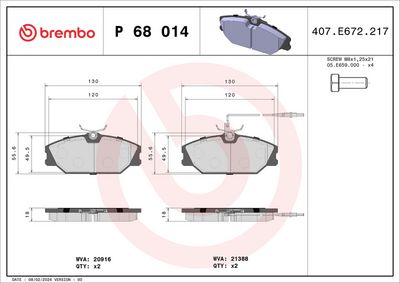 Комплект тормозных колодок, дисковый тормоз BREMBO P 68 014
