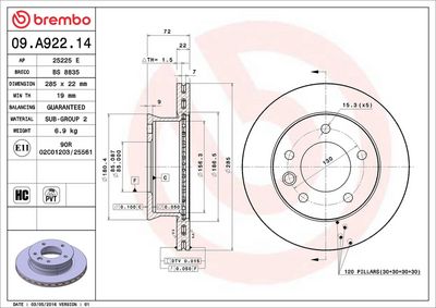 Bremžu diski BREMBO 09.A922.14
