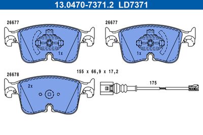 Bremžu uzliku kompl., Disku bremzes ATE 13.0470-7371.2