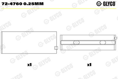 Kloķvārpstas gultnis GLYCO 72-4760 0.25mm