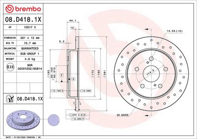 Тормозной диск BREMBO 08.D418.1X