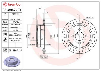 Тормозной диск BREMBO 08.3947.2X