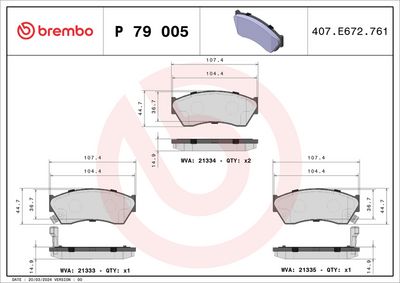 Комплект тормозных колодок, дисковый тормоз BREMBO P 79 005