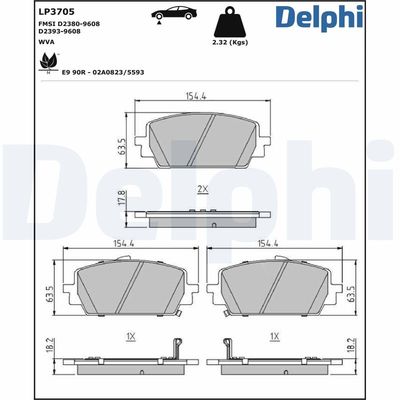 Bremžu uzliku kompl., Disku bremzes DELPHI LP3705