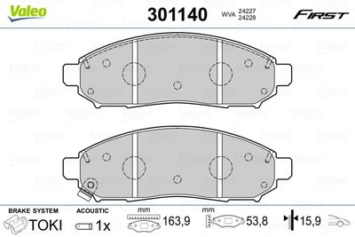Bremžu uzliku kompl., Disku bremzes VALEO 301140