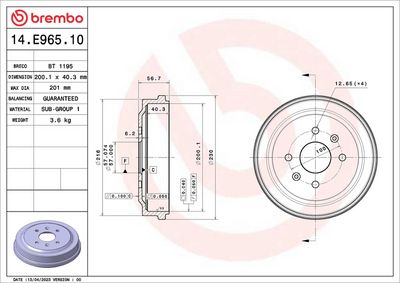 Тормозной барабан BREMBO 14.E965.10
