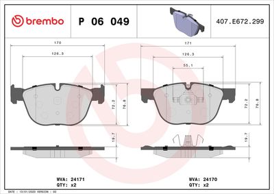Комплект тормозных колодок, дисковый тормоз BREMBO P 06 049