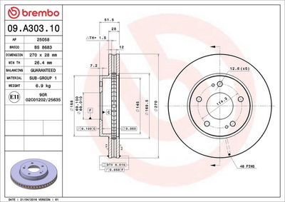 Тормозной диск BREMBO 09.A303.10