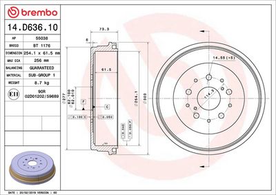Bremžu trumulis BREMBO 14.D636.10