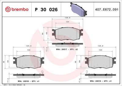Bremžu uzliku kompl., Disku bremzes BREMBO P 30 026