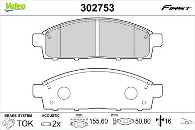 Bremžu uzliku kompl., Disku bremzes VALEO 302753