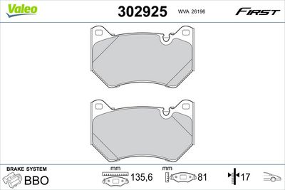 Bremžu uzliku kompl., Disku bremzes VALEO 302925