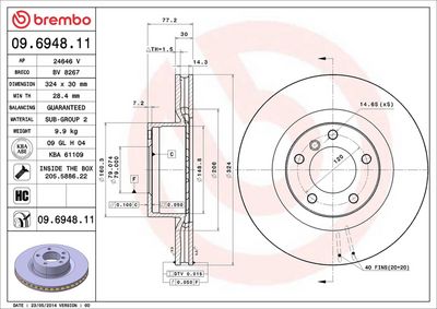 Тормозной диск BREMBO 09.6948.11
