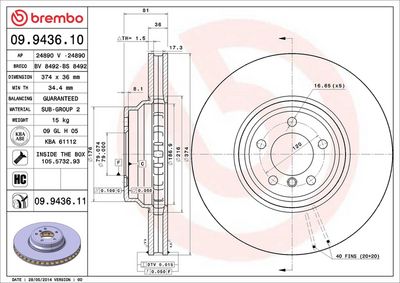 Тормозной диск BREMBO 09.9436.11