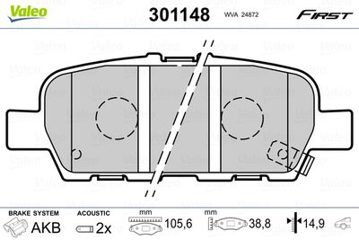 Bremžu uzliku kompl., Disku bremzes VALEO 301148