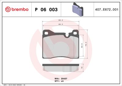 Bremžu uzliku kompl., Disku bremzes BREMBO P 06 003