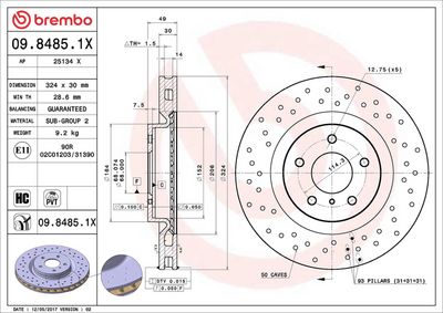 Тормозной диск BREMBO 09.8485.1X