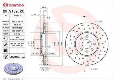 Тормозной диск BREMBO 09.9159.2X