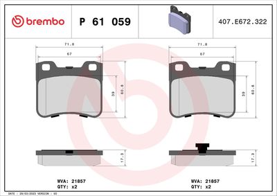 Bremžu uzliku kompl., Disku bremzes BREMBO P 61 059