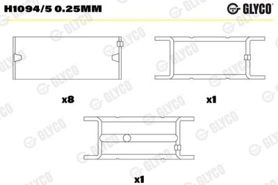 Подшипник коленвала GLYCO H1094/5 0.25mm