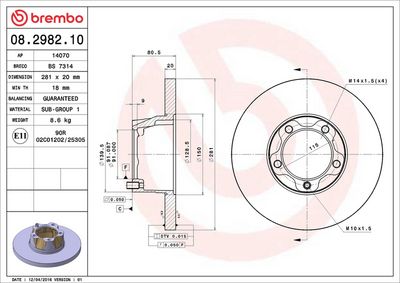 Тормозной диск BREMBO 08.2982.10